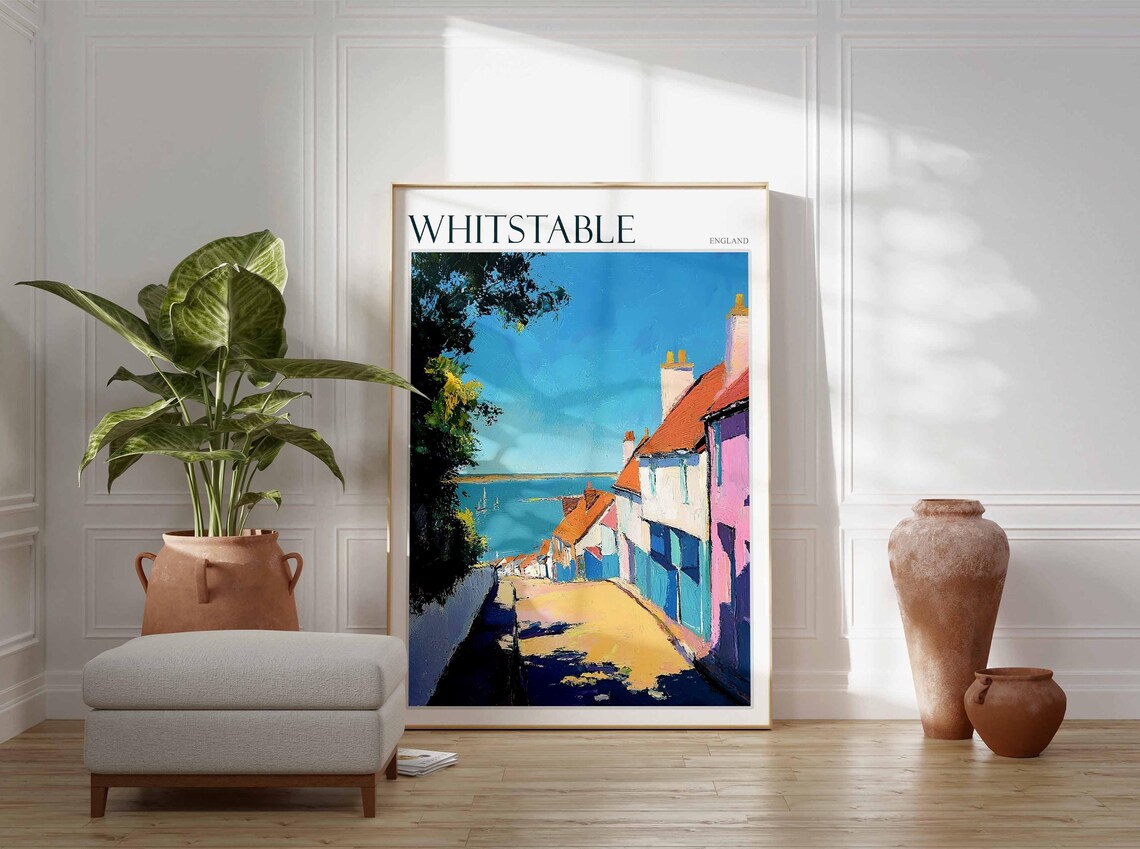 Whitstable England Cottage Street Down to the Sea Travel Poster - Image 2
