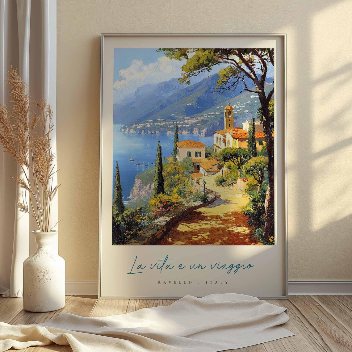 Ravello Italy Golden Path Church Cypress Sailboat Sea View Poster - Image 2
