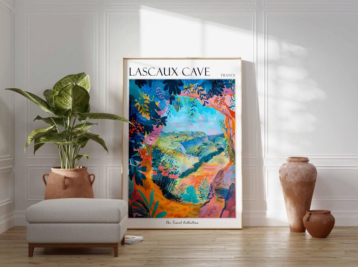 Lascaux Cave Poster France Travel Print French Decor Europe Travel Poster European Wall Art Botanical Print Lascaux Cave Travel Poster - Image 3