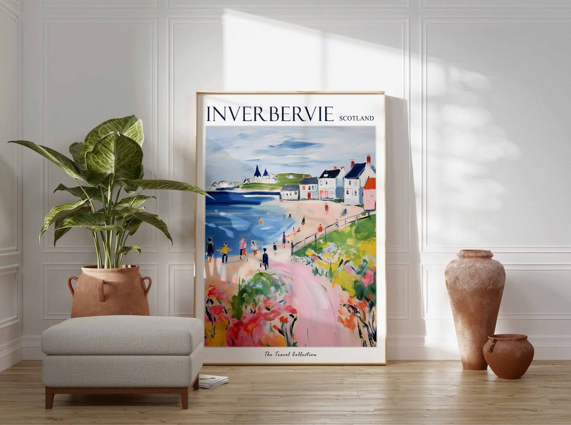 Inverbervie Poster Inverbervie Travel Print Scotland Travel Poster Scottish Decor Tropical Decor Sea Print Inverbervie Travel Poster - Image 3
