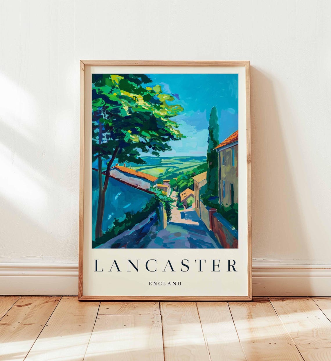 Lancaster England Painterly Countryside Lane Cottage Travel Art Poster