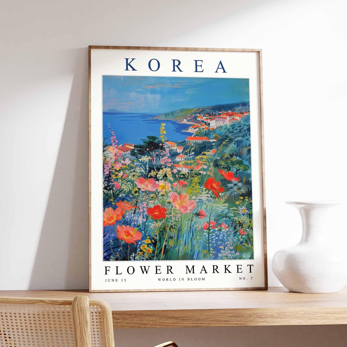 Korea Flower Market Colorful Coastal Town Blooming Floral Art Poster