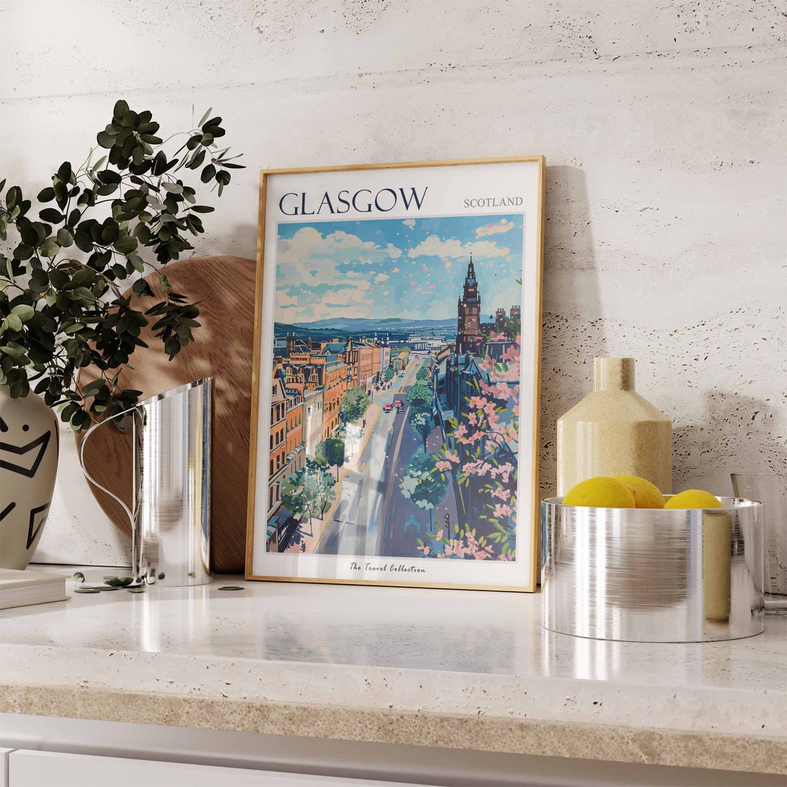 Glasgow Clock Tower Blossom Street Spring Scotland Travel Poster - Image 3
