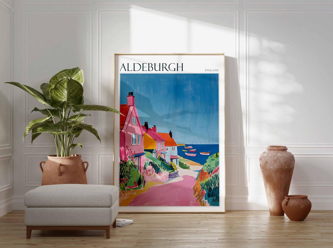 Aldeburgh Pink Lane Cottages Path to Beach Suffolk Coast Travel Poster - Image 3