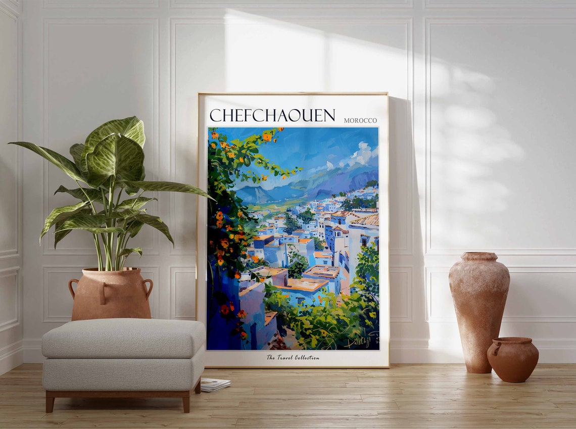 Chefchaouen Poster Morocco Travel Print Moroccan Decor Africa Travel Poster African Wall Art City Print Chefchaouen Travel Poster - Image 3