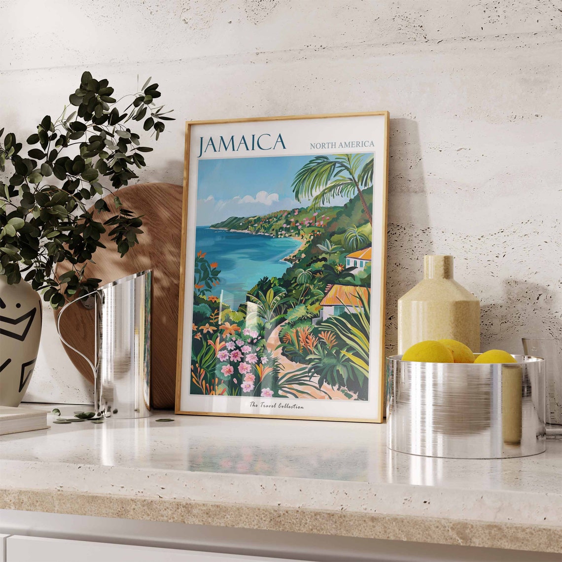 Jamaica North America Tropical Coast Palm Flowers Island Poster - Image 3
