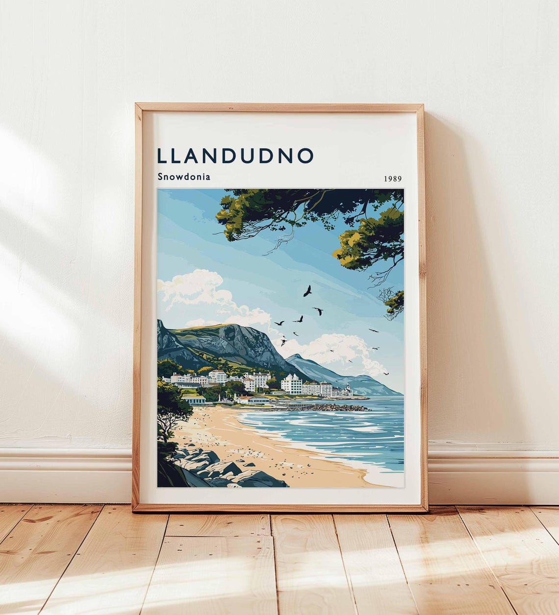 Llandudno Snowdonia 1989 Coastal Beach Travel Poster Welsh Seaside Art