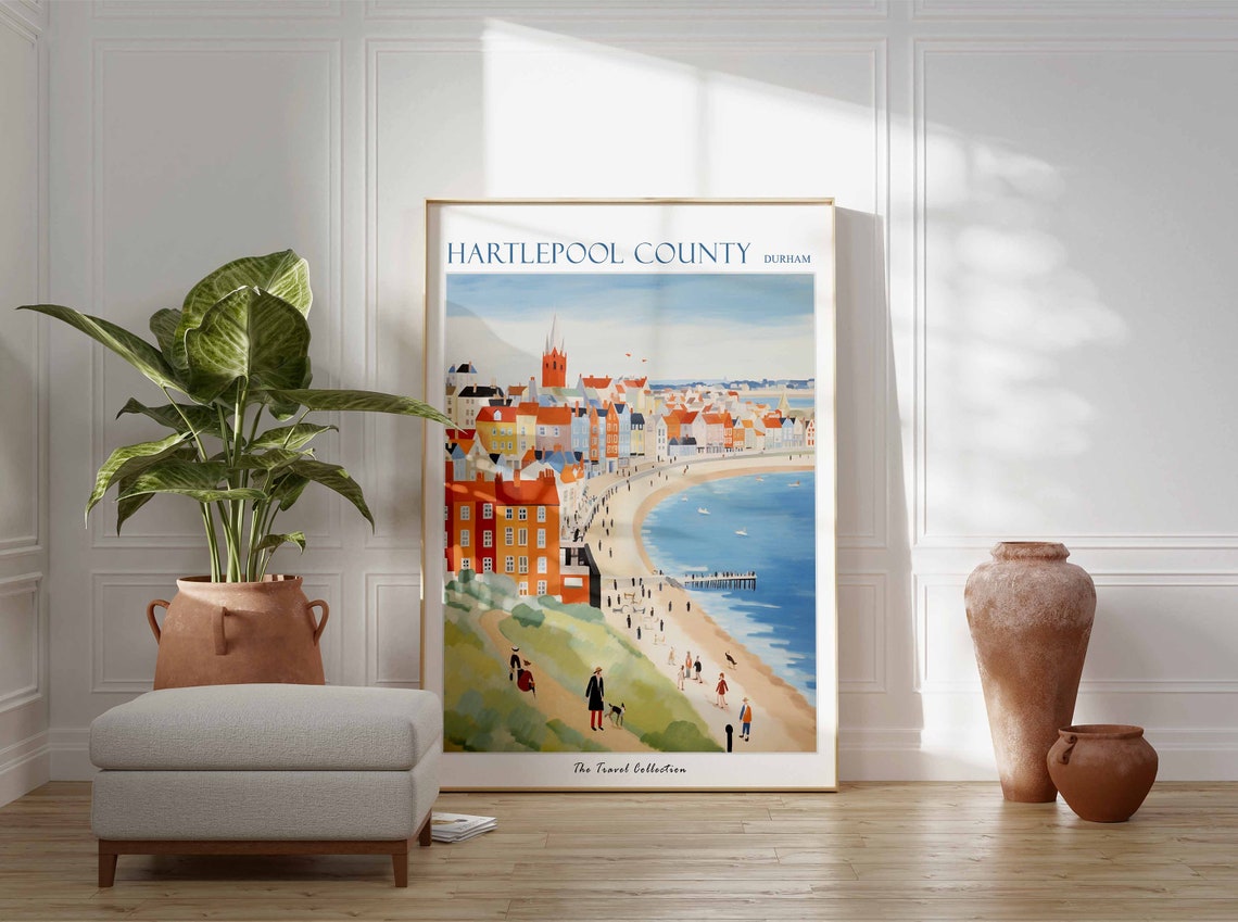 Hartlepool County Durham Pastel Beach Promenade Pier Scene Poster - Image 3