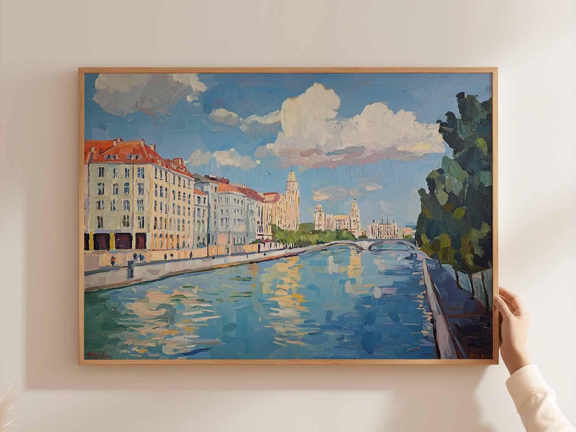 European City Canal Embankment Impressionist Painting Poster