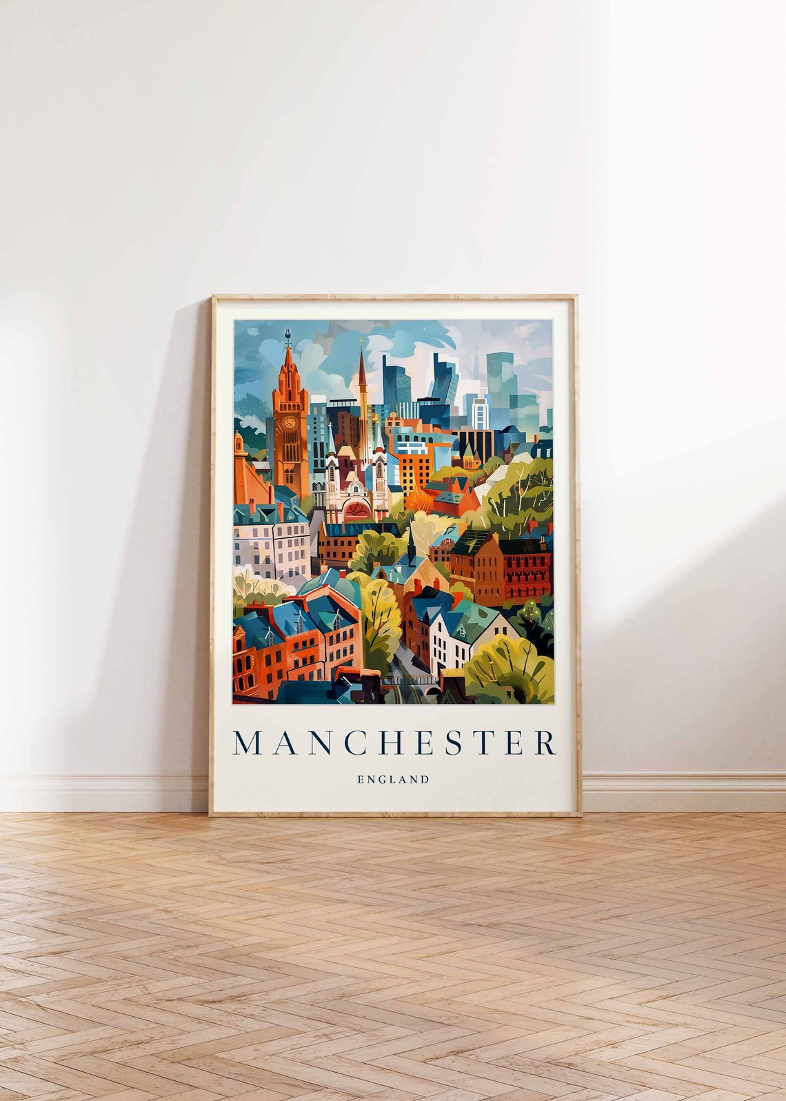 Manchester England City Skyline Colorful Illustration Art Poster - Image 3