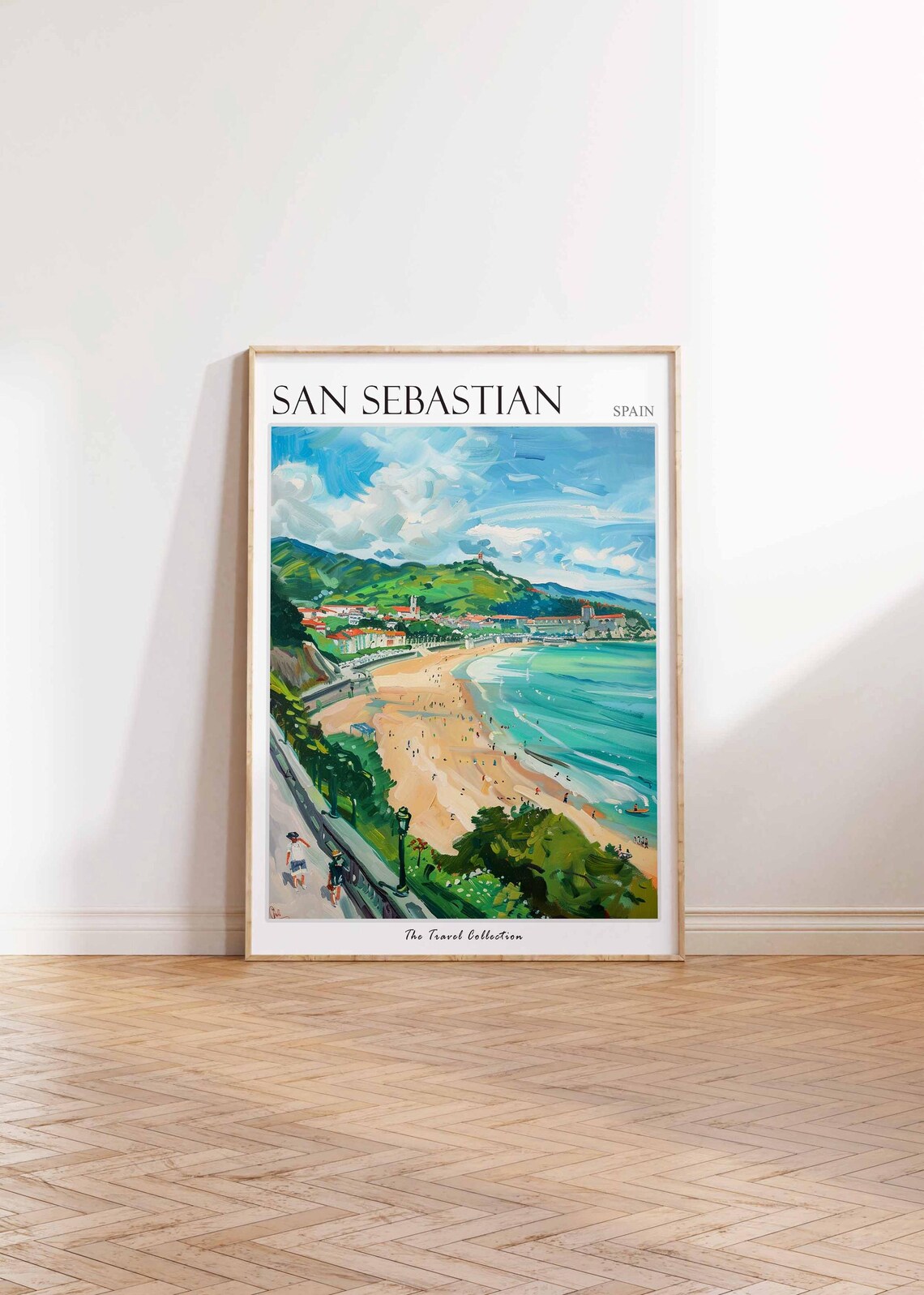San Sebastian Spain Coastal Curved Beach Bay Painting Travel Poster - Image 2
