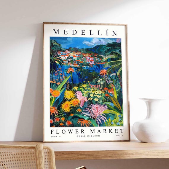 Medelln Flower Market Poster Print Colombian Floral Wall Art Decor Botanical Colombia Travel
