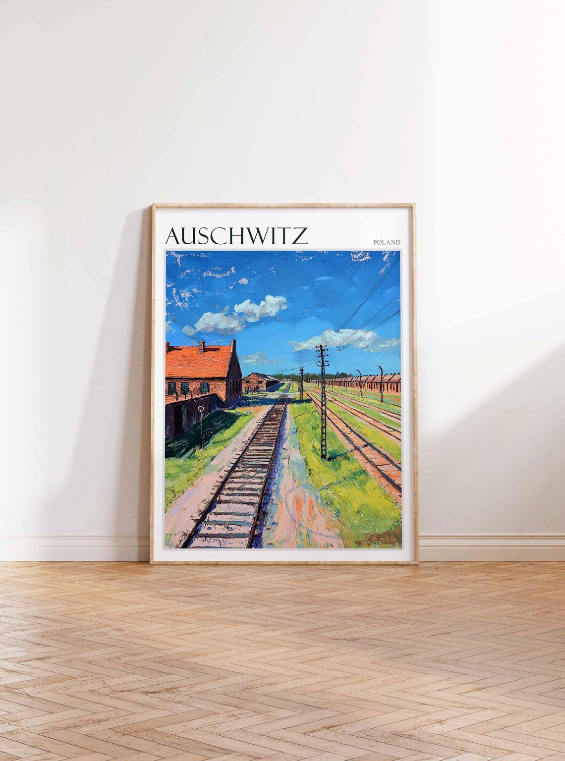 Auschwitz Poland Camp Buildings Colorful Painting Travel Poster - Image 3