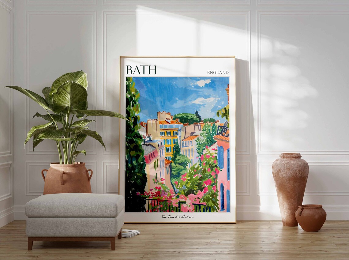 Bath Pastel Street Pink Blossoms Spring England Travel Poster - Image 2