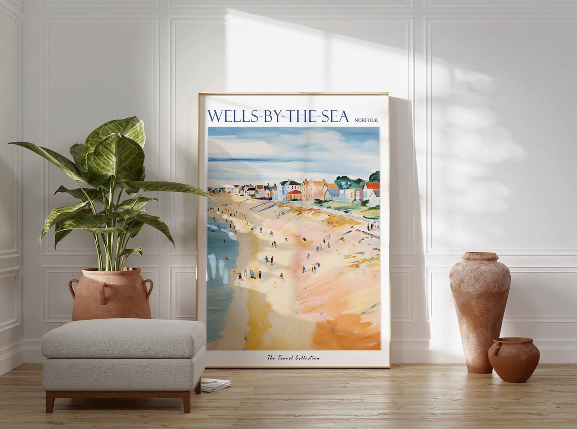 Wells-by-the-Sea Norfolk Wide Beach Town Sand Bathers Travel Poster - Image 3