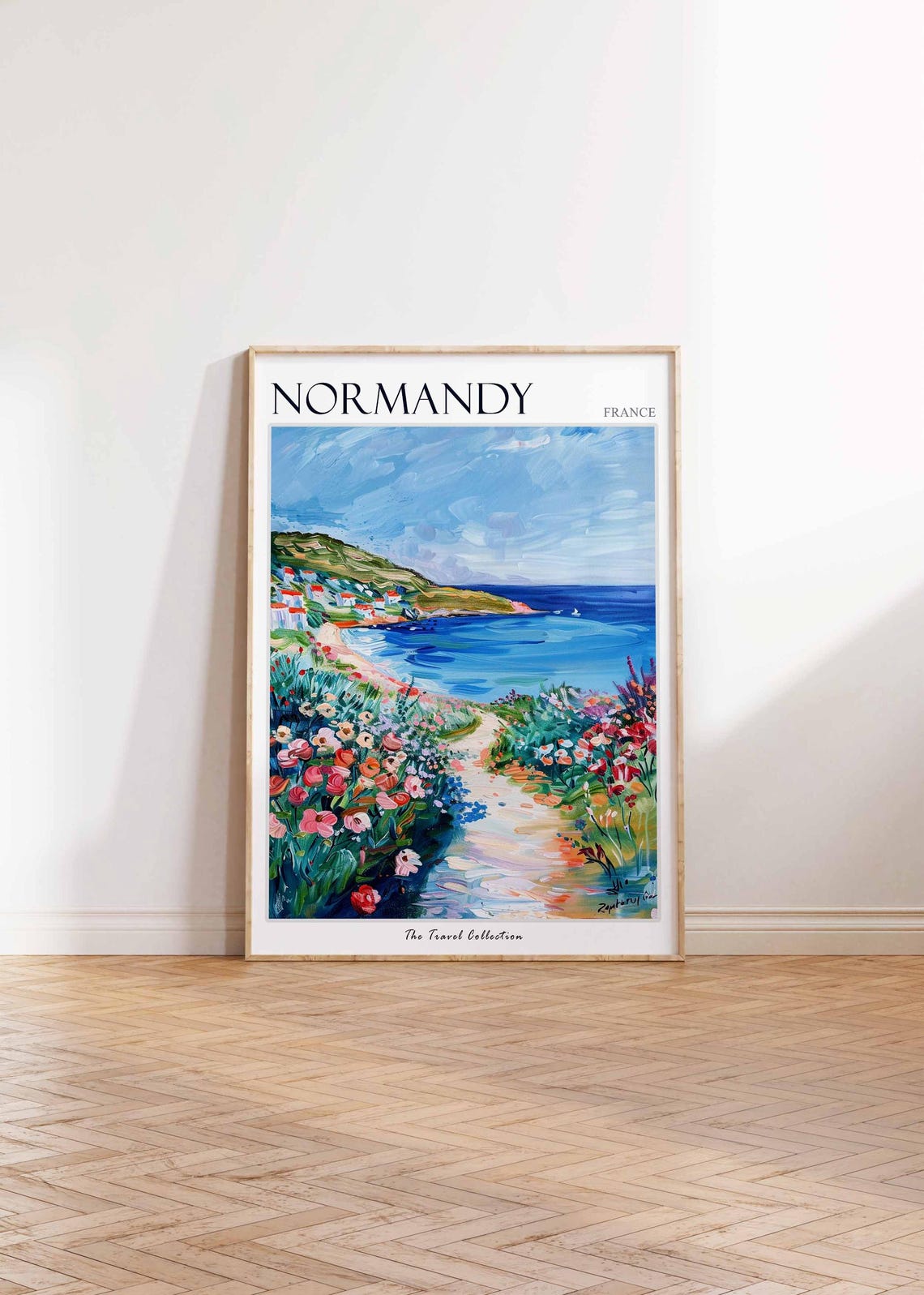 Normandy France Wildflower Path Beach Cove Painting Travel Poster - Image 2