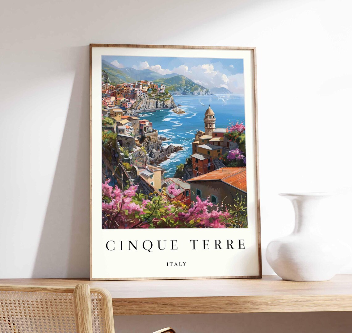 Cinque Terre Italy Colorful Cliffside Villages Sea View Travel Poster