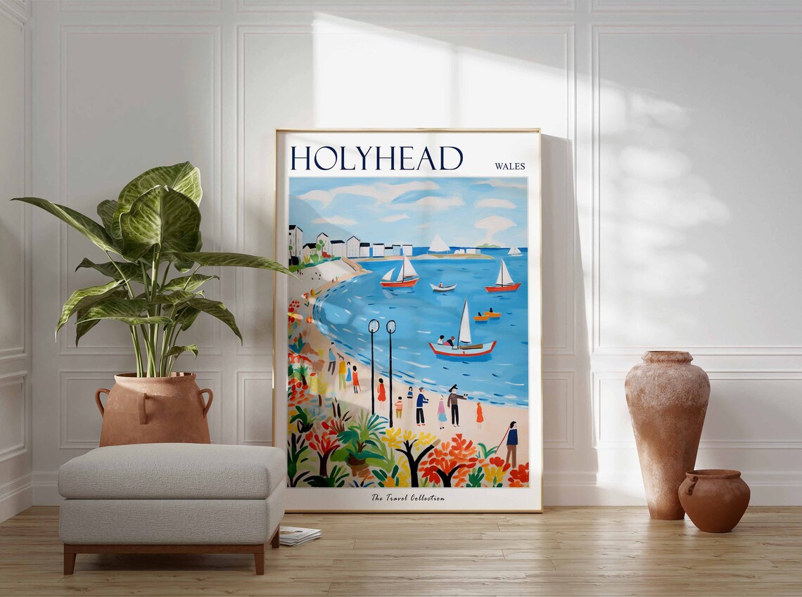 Holyhead Wales Sailboat Bay Colorful Flower Foreground Poster - Image 3