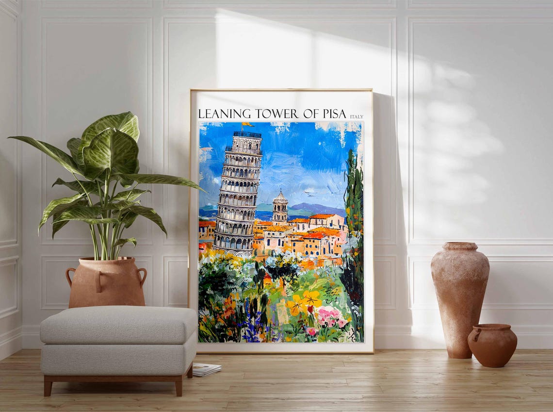 Leaning Tower Of Pisa Poster Leaning Tower Of Pisa Travel Print Italian Travel Poster Tropical Decor Travel Gift Coastal Decor - Image 2