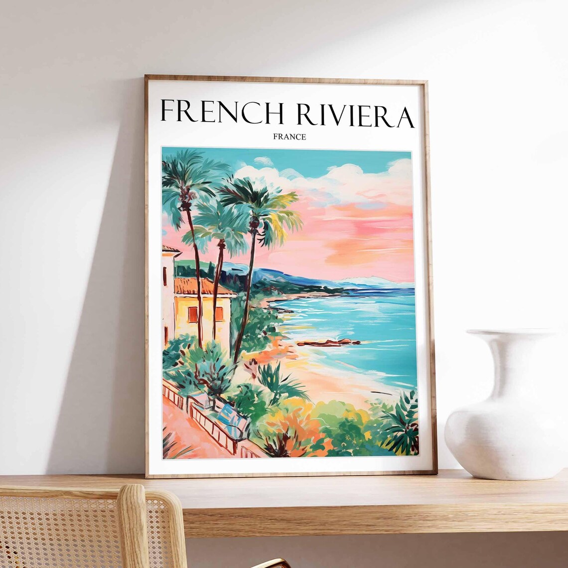 French Riviera Vintage Coastal Travel Poster