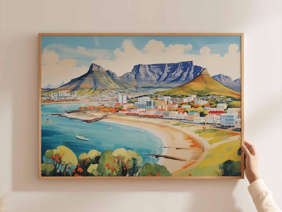 Cape Town Poster South Africa Travel Print African Wall Art Table Mountain Decor Safari Home