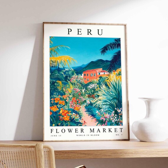 Peru Flower Market Poster Print Peruvian Floral Wall Art Decor Botanical South Americatravel