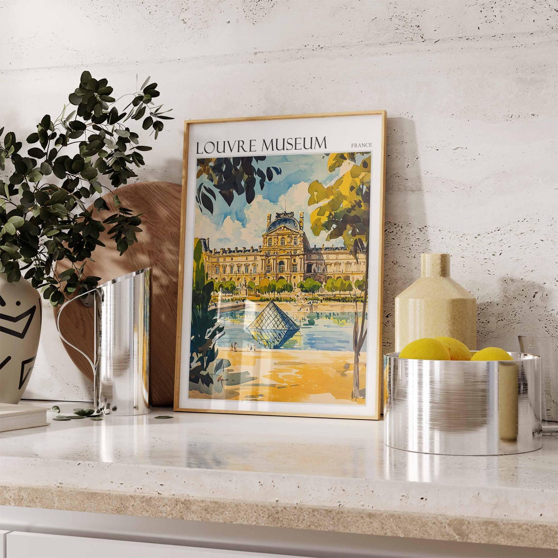 Louvre Museum Poster Louvre Museum Travel Print France Travel Poster Tropical Decor Travel Gift Floral Print Coastal Decor - Image 2