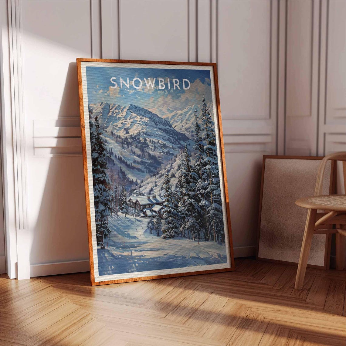 Snowbird Utah Blue Lit Slopes Dark Pines Base Lodge Snow Travel Poster - Image 3