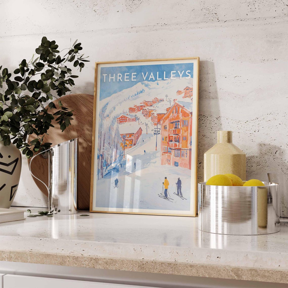 Three Valleys Orange Chalets Clustered Around Ski Lift Towers Poster - Image 2