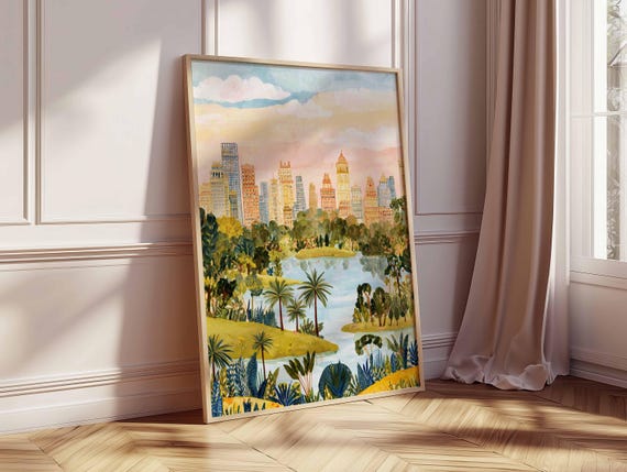 Melbourne Cityscape Poster Modern Australia Travel Art