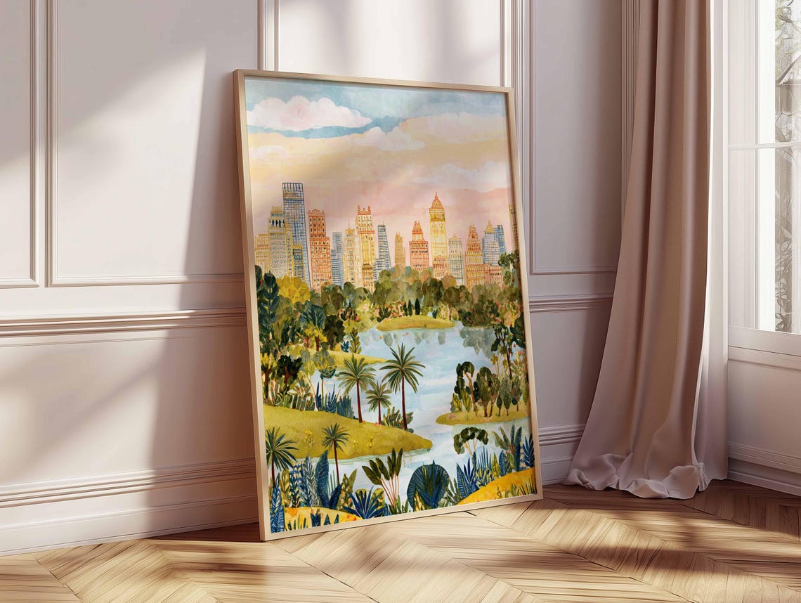Melbourne Cityscape Poster Modern Australia Travel Art