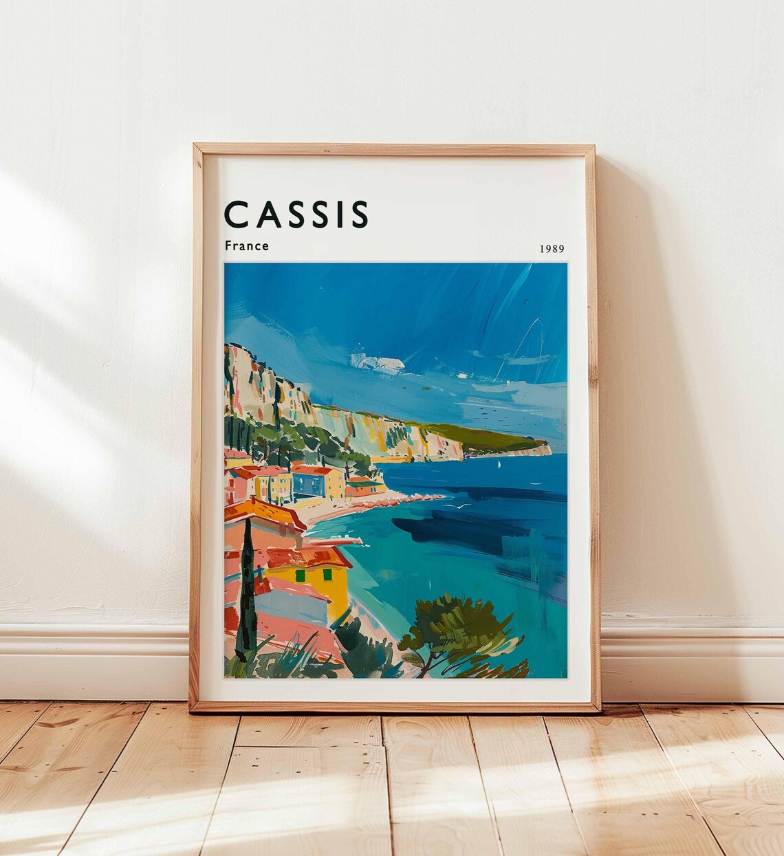 Cassis France 1989 White Cliffs Coastal Village Vintage Travel Poster