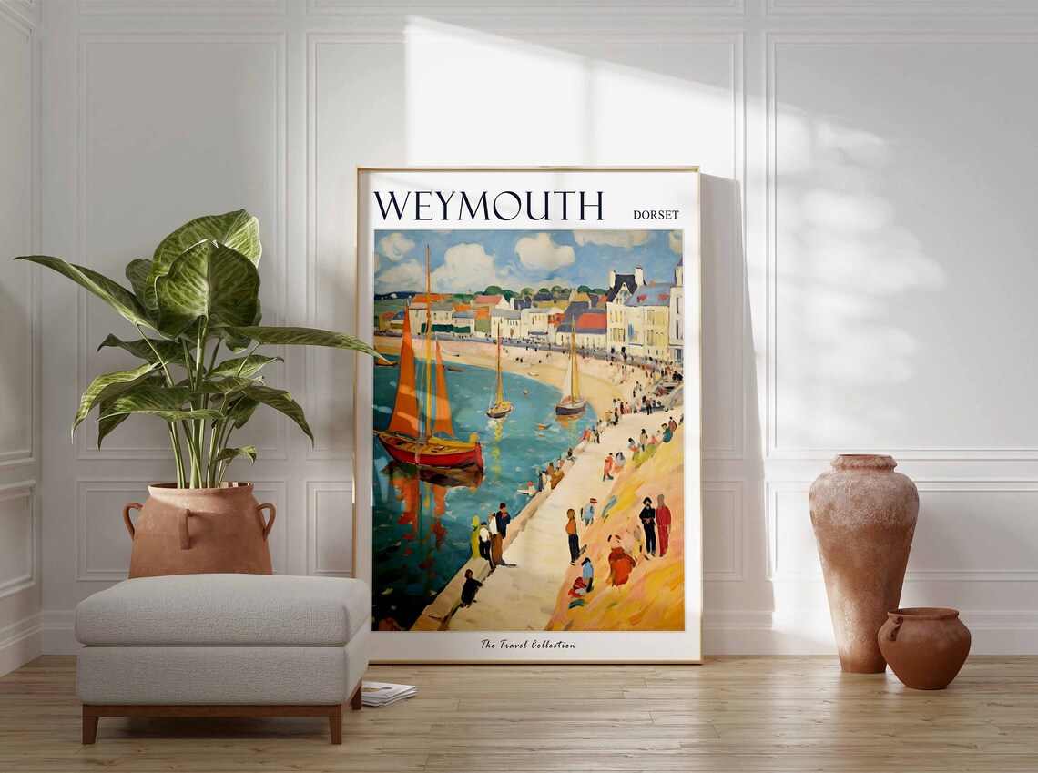 Weymouth Dorset Harbor Sailboats Promenade Crowd Travel Poster - Image 3
