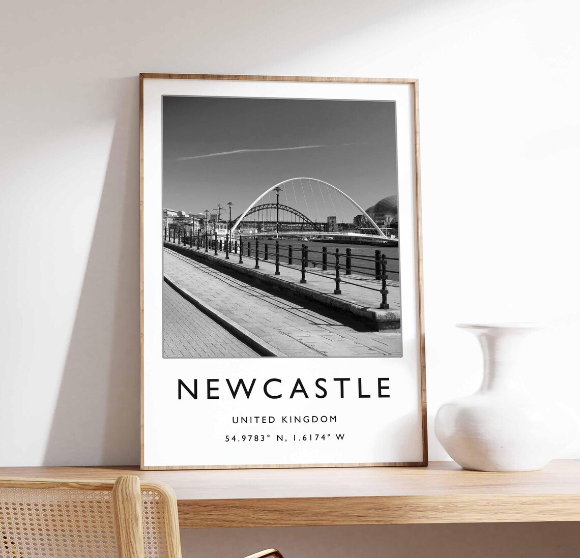 Newcastle United Kingdom Quayside Bridge Black White Photo Poster