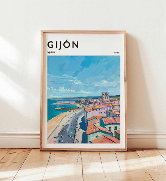 Gijon Spain Travel Poster Asturias Coastal Wall Art
