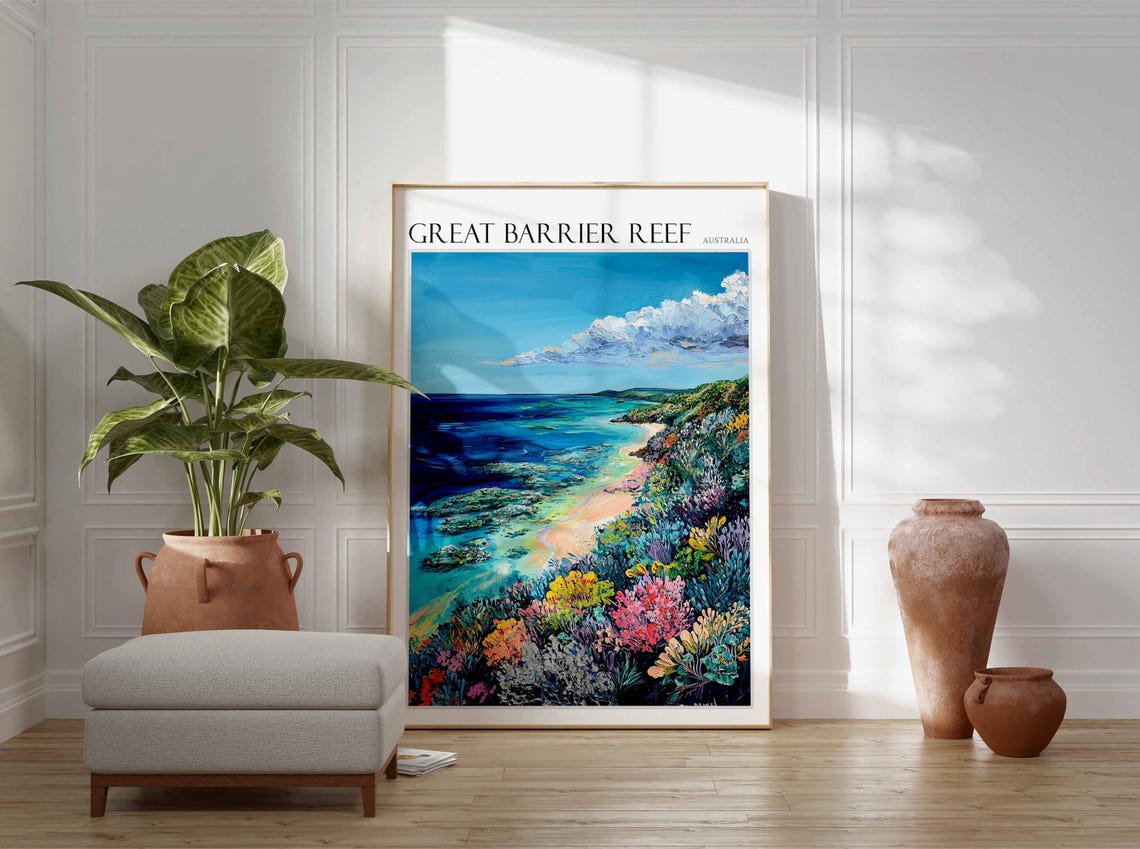 Great Barrier Reef Coral Cove Curved Beach Australia Travel Poster - Image 2