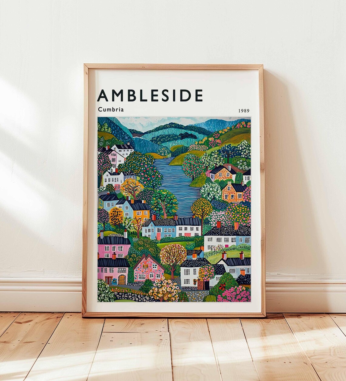 Ambleside Lake District Travel Poster, UK Landscape