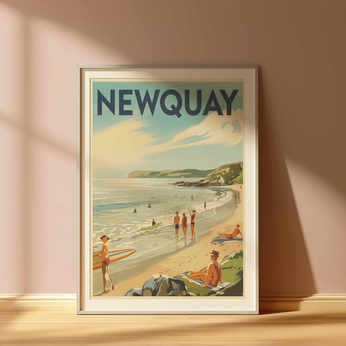 Newquay Print Coastal Travel Poster Cornwall Travel Print Coastal Wall Art Seaside Art Coastal Gift Uk Coast Art Uk Travel Poster - Image 3
