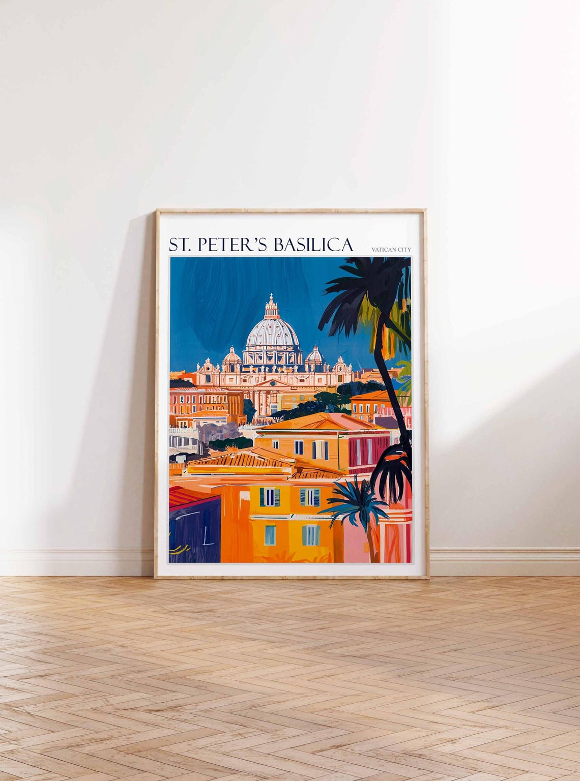 St. Peter's Basilica Dome Palm Tree Orange Rooftops Travel Poster - Image 2