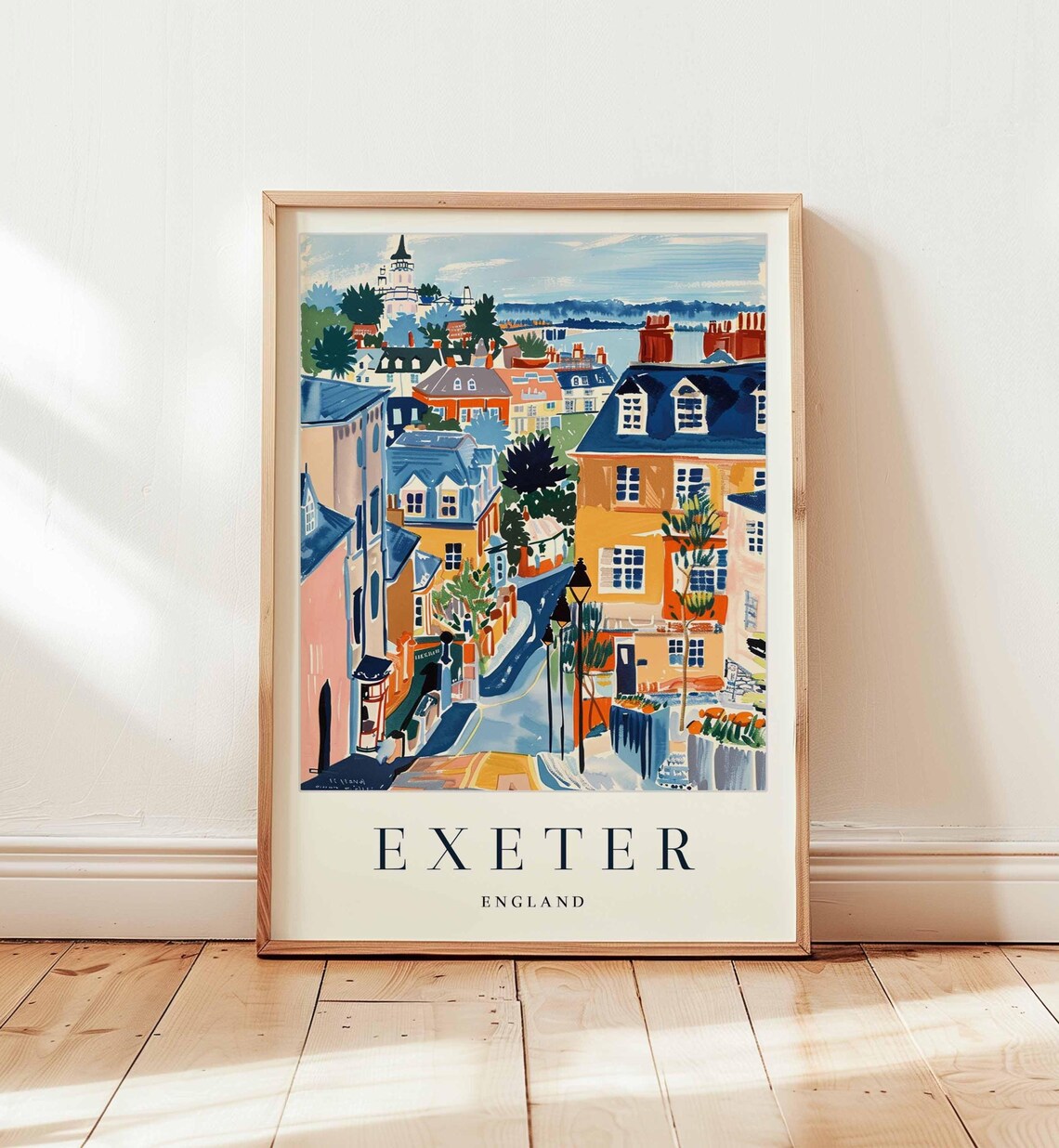 Exeter England Colorful Town Street Shops Cityscape Art Poster