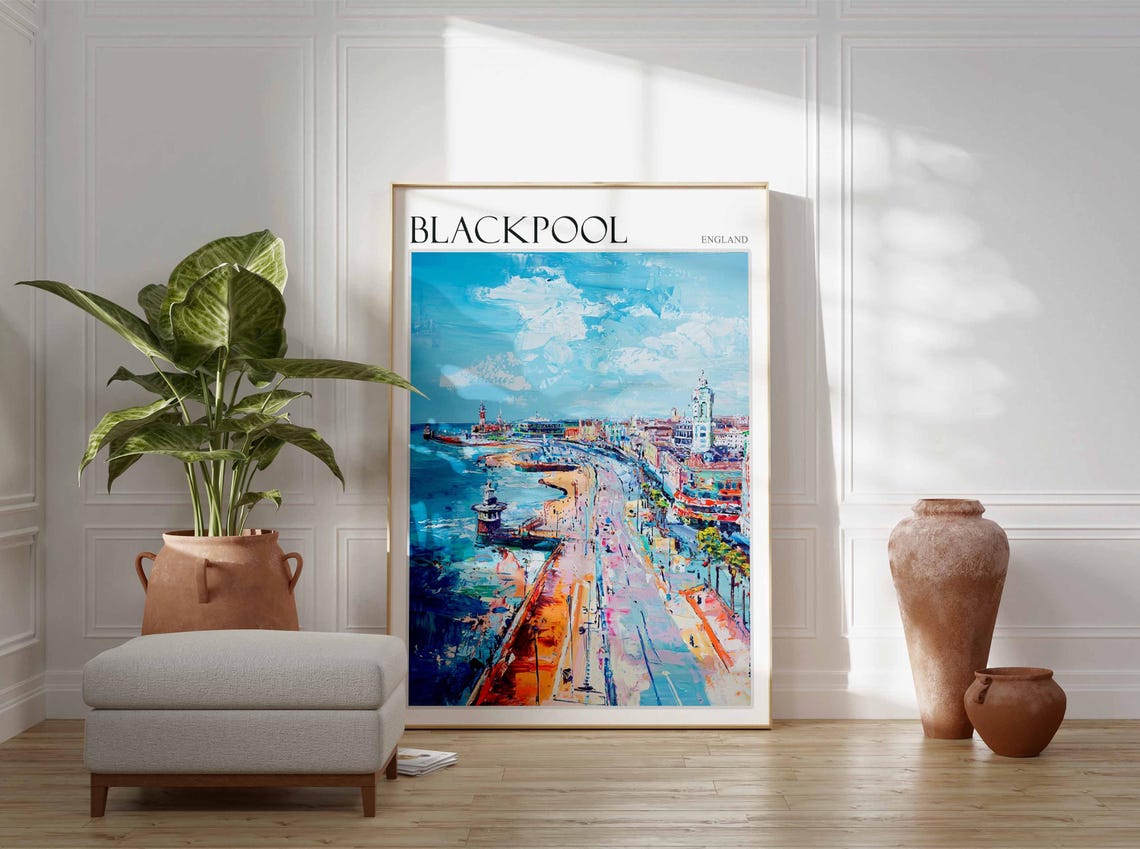 Blackpool Seafront Pier Promenade Tower Impressionist Coast Poster - Image 3