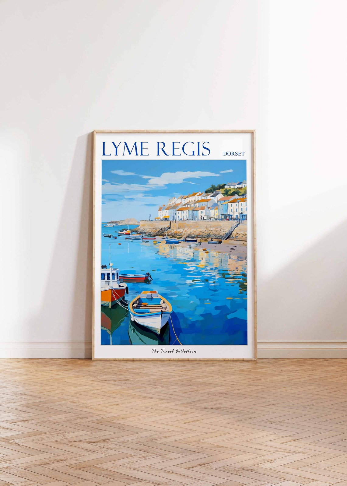 Lyme Regis Dorset Harbor Boats and Clifftop Town View Poster - Image 2