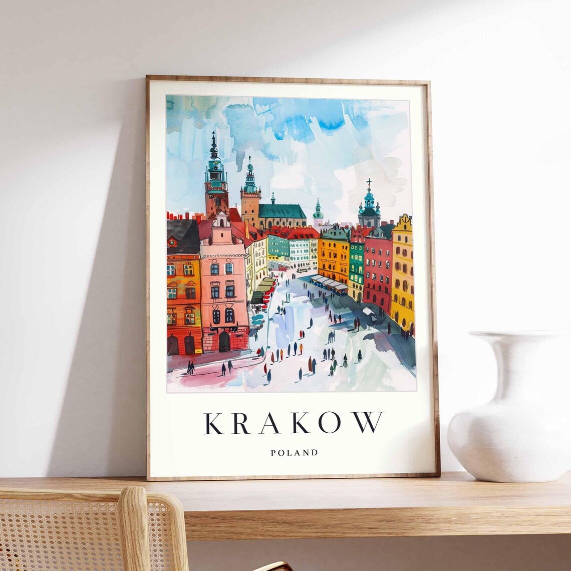 Krakow Poster, Minimalist Polish Skyline Travel