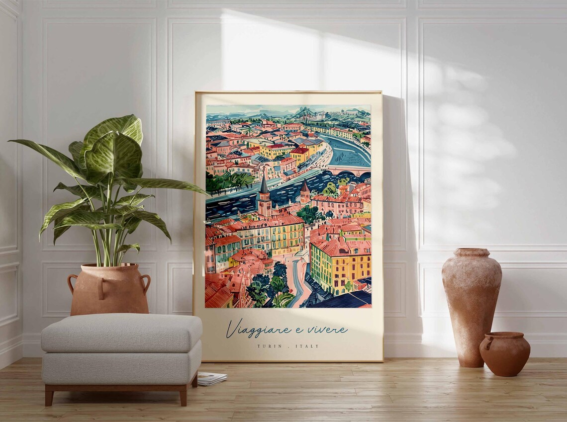 Turin Italy Colorful Cityscape River Painting Italian Art Poster - Image 3