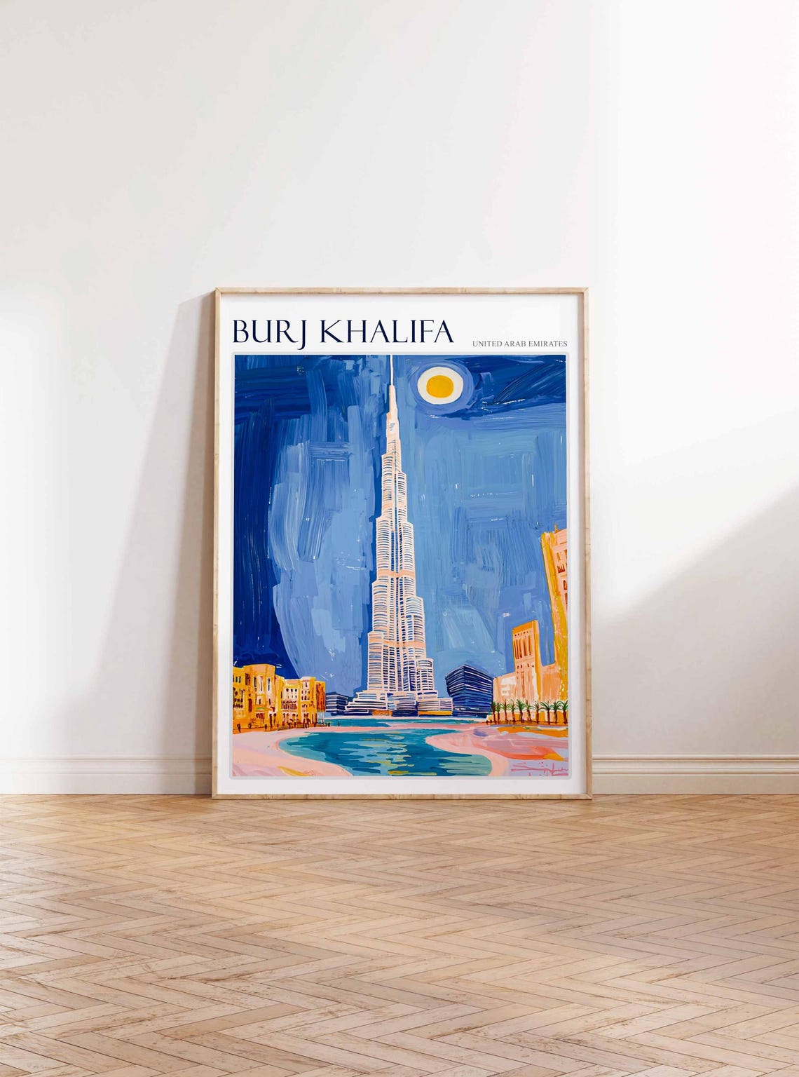 Burj Khalifa Dubai Moonlit Night Skyline Waterfront Art Poster - Image 3