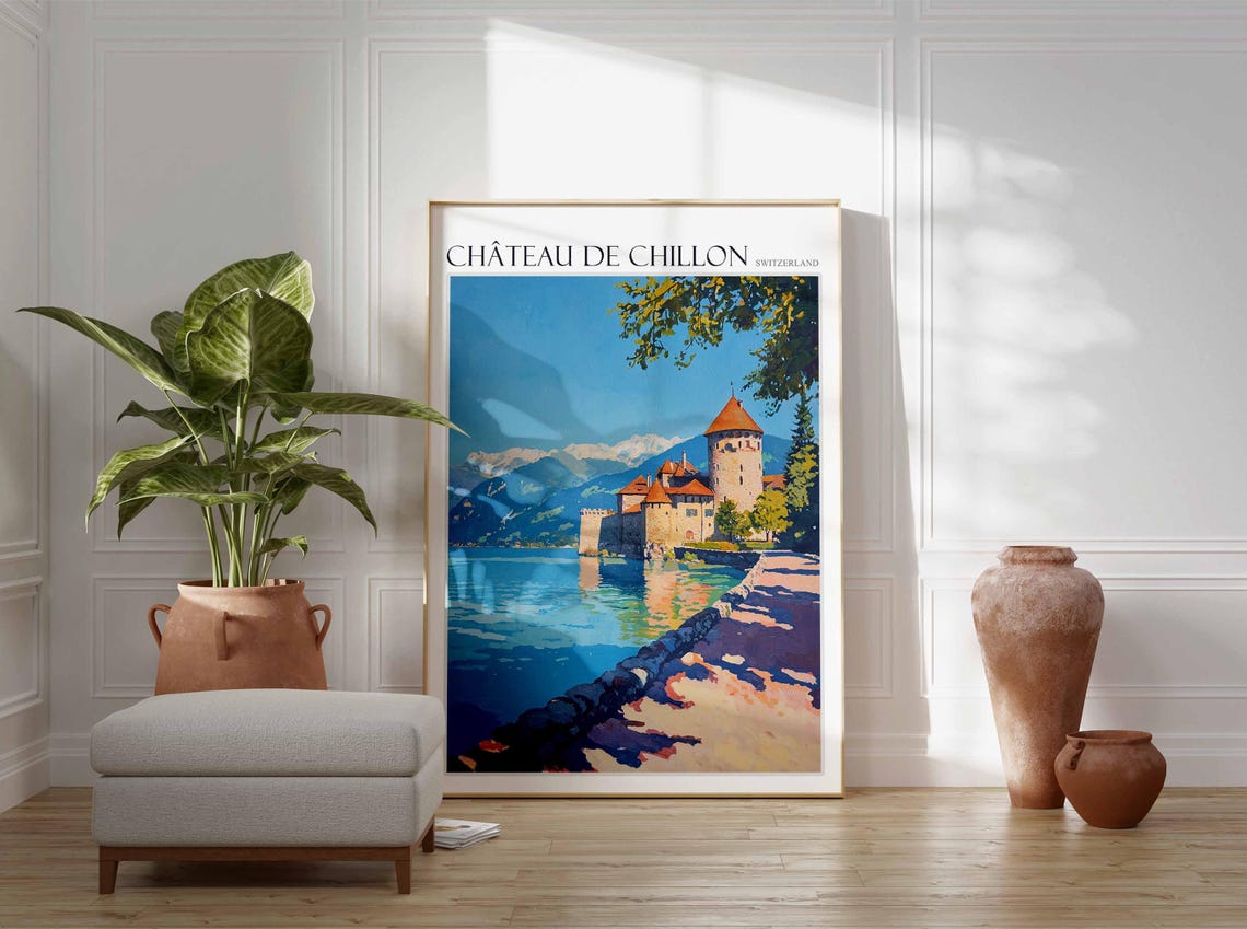 Chateau De Chillon Switzerland Golden Light Lake Geneva Castle Poster - Image 2