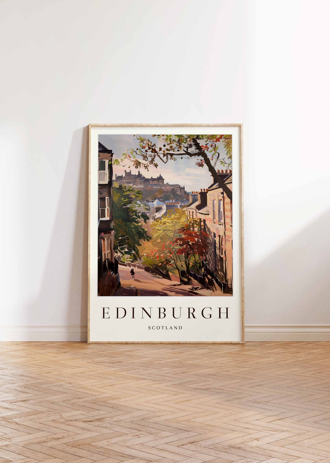 Edinburgh Scotland Watercolor Street Scene With Castle Poster - Image 2