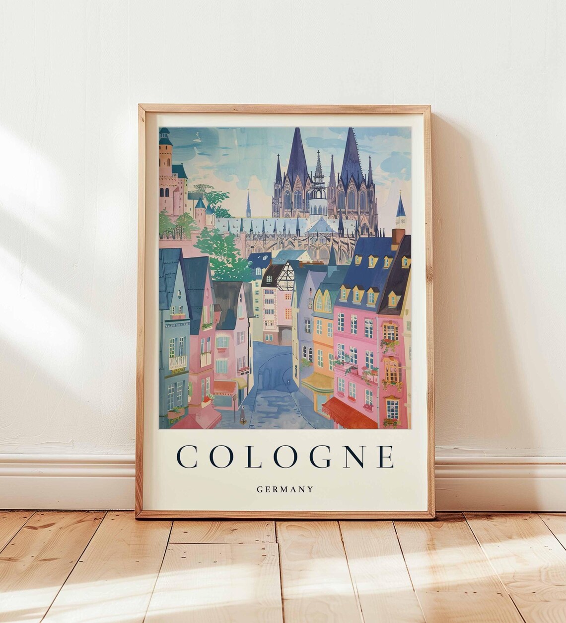 Cologne Germany Travel Poster, Cathedral Cityscape