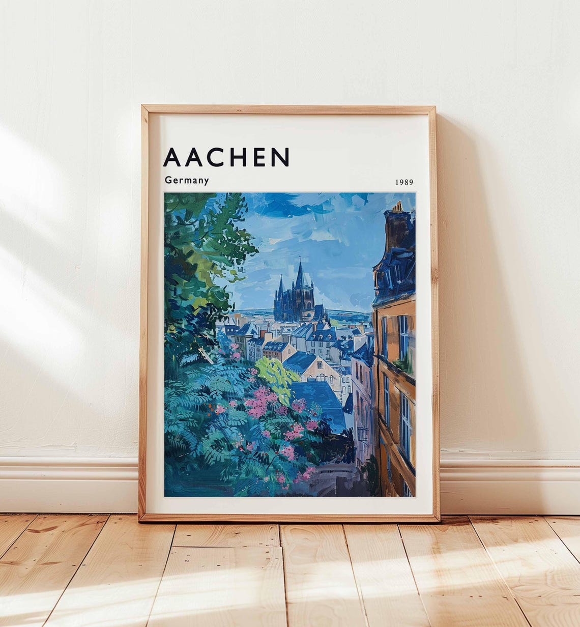 Aachen Germany 1989 Painted Cathedral Rooftops Travel Art Print