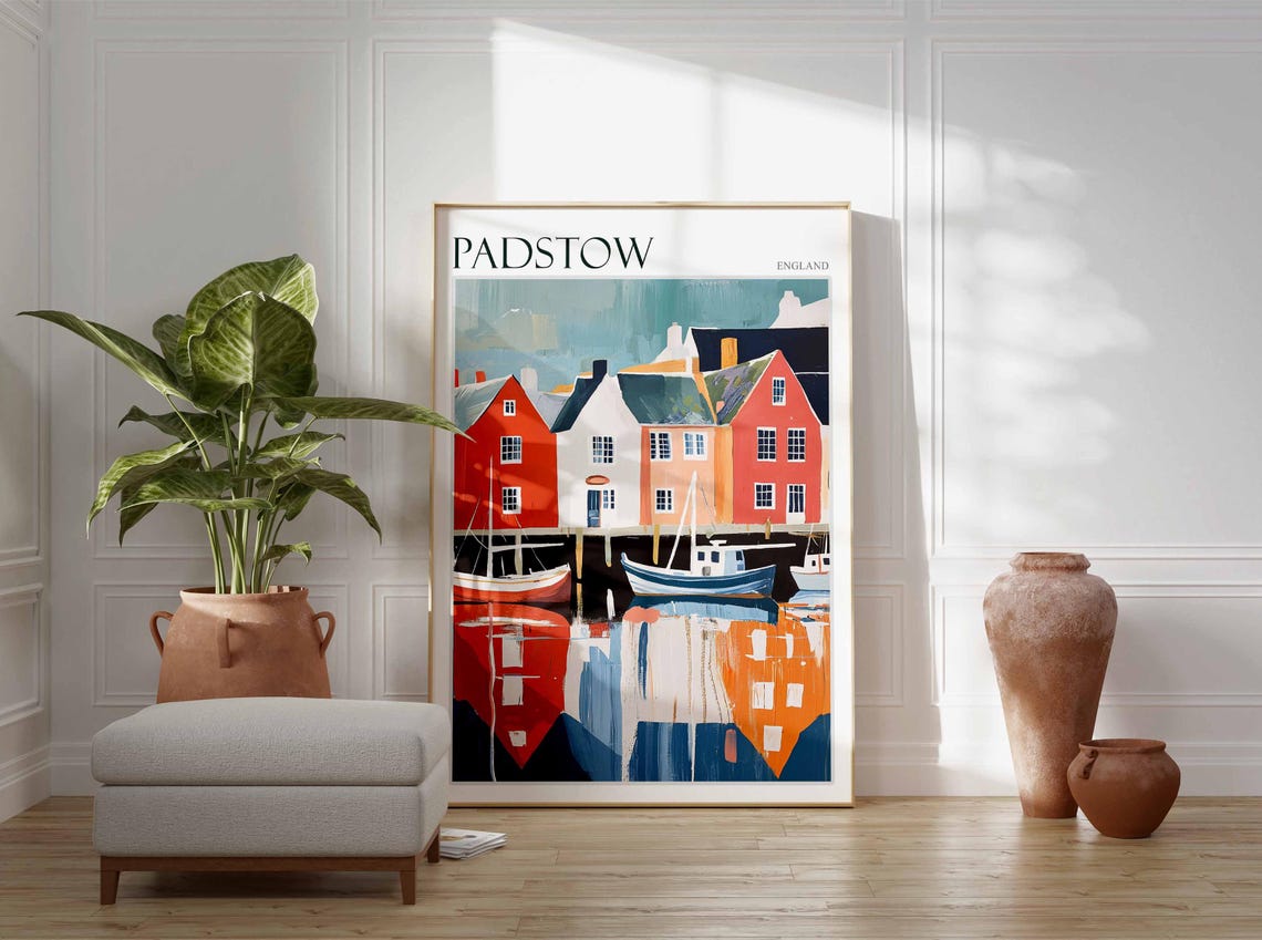 Padstow England Harbor Cottages Reflections Vintage Travel Poster - Image 4